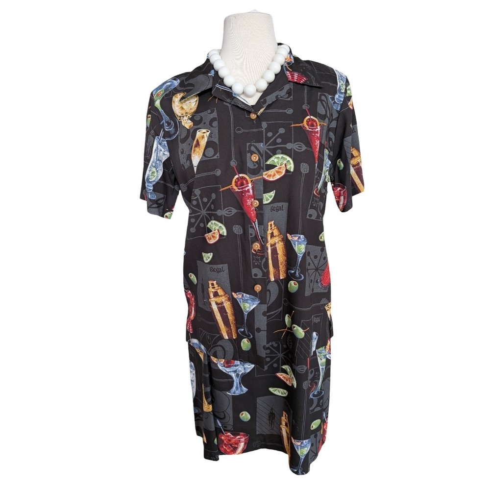 Paradise Found Hawaii Cocktail Print 2pc Set Shirt Dress Medium‎ Retro